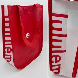 LULULEMON Smaller Shopper Tote Red White Snap Closure